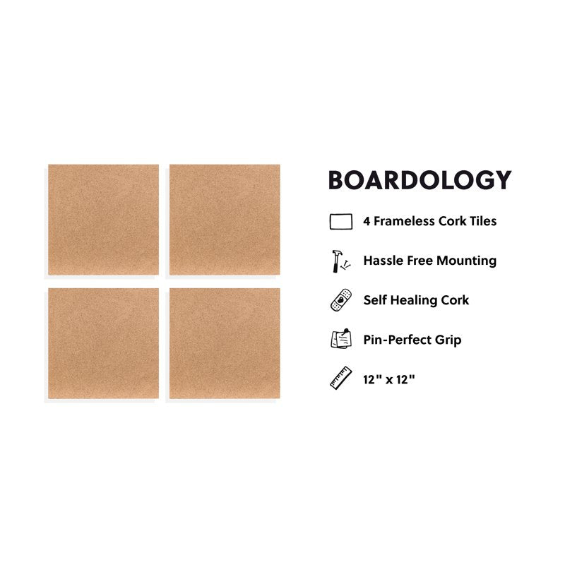 12x12 Cork Bulletin Board Tiles - Frameless Reversible Office & Home Decor Set