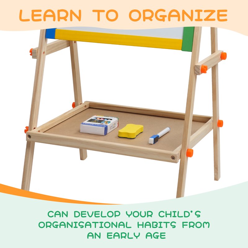 Kids Art Easel Double Sided Chalkboard & Dry Erase Board - Height Adjustable Wooden Stand
