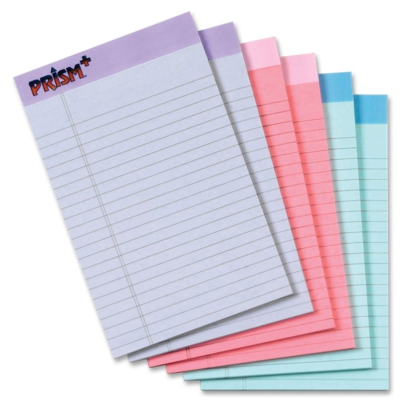 Prism Writing Pads 5x8 Inches Assorted Colors 50 Sheets 6 Pack - Office & School Supplies