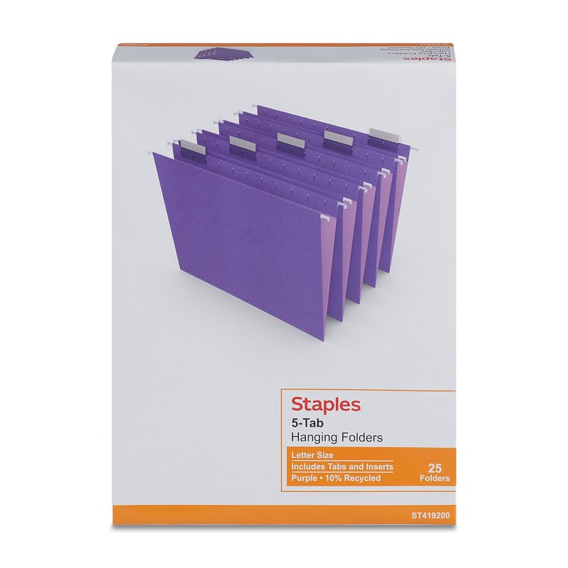 Purple Hanging File Folders 5-Tab Letter Size - 50 Pack