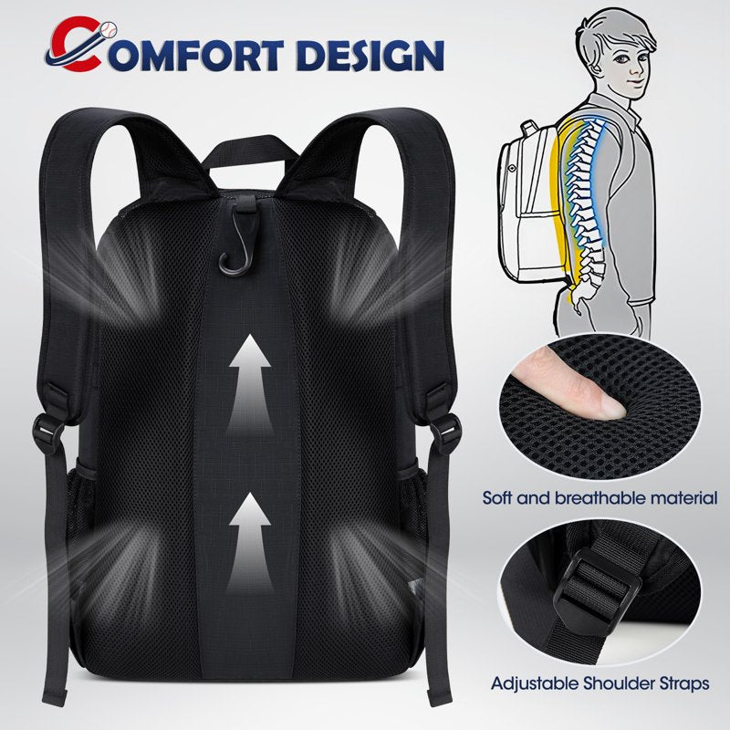 Waterproof Baseball Backpack with Shoe Compartment & Helmet Holder - Lightweight Sports Bag