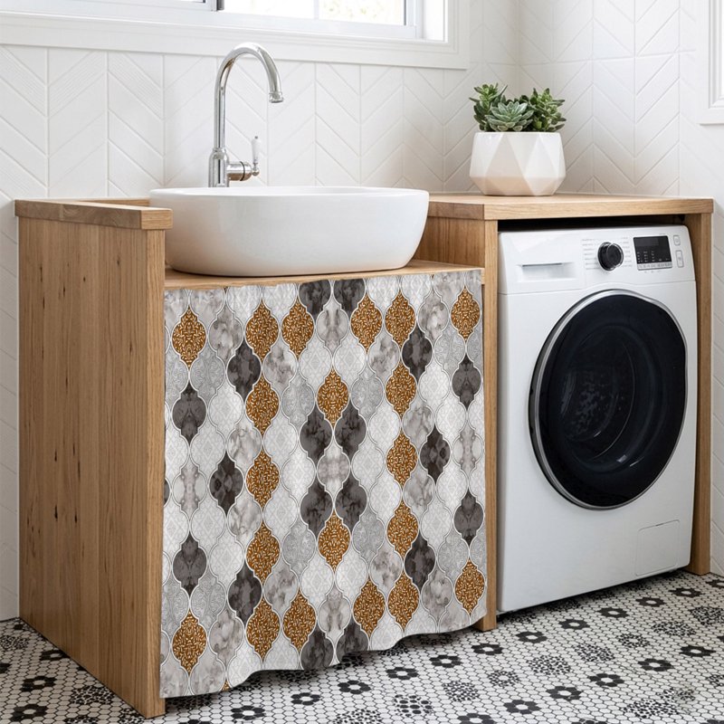 Waterproof Kitchen Cabinet Curtain Under Sink Dust-Proof & Decorative 35x35 Inches