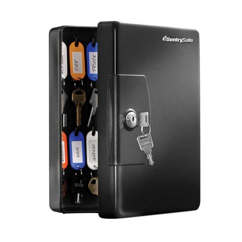 Key Cabinet Steel Lock Box with 25 Key Hangers Black | Secure Key Storage