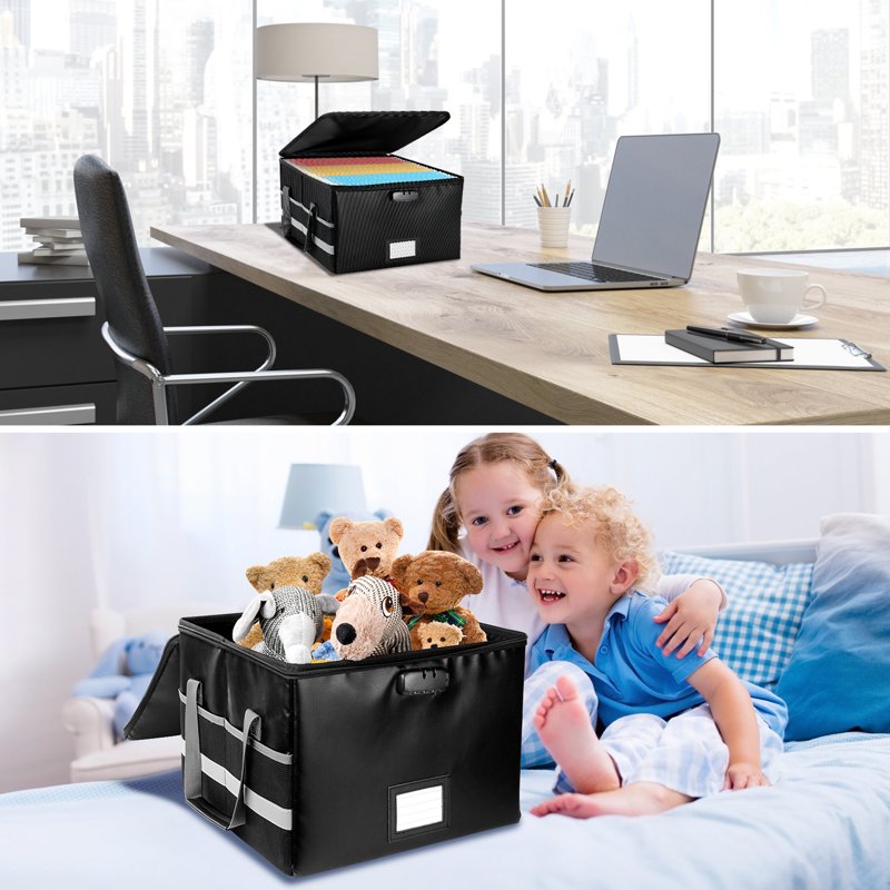 Fireproof File Box with Lock - Document Organizer for Home Office - Black