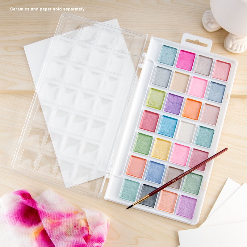 Pearlescent Watercolor Paint Set with Brush - 28 Vibrant Metallic Colors for Artists