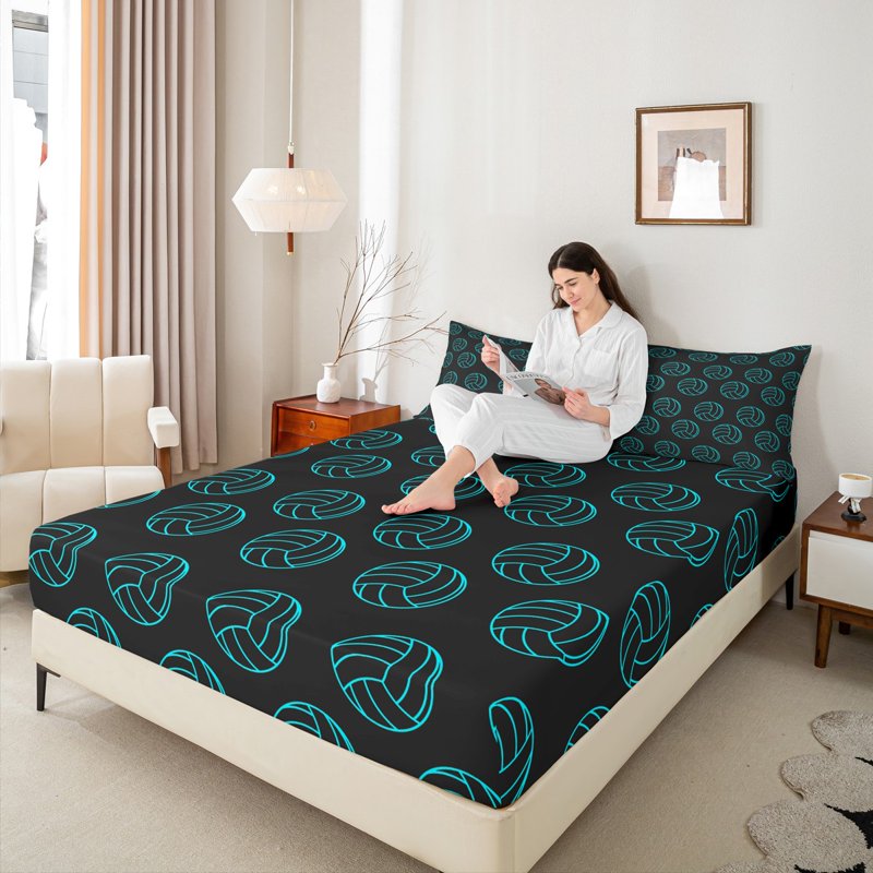 Castle Fairy Twin Sheet Set - 3pc Black Teal Sport Theme Fitted & Flat Sheets