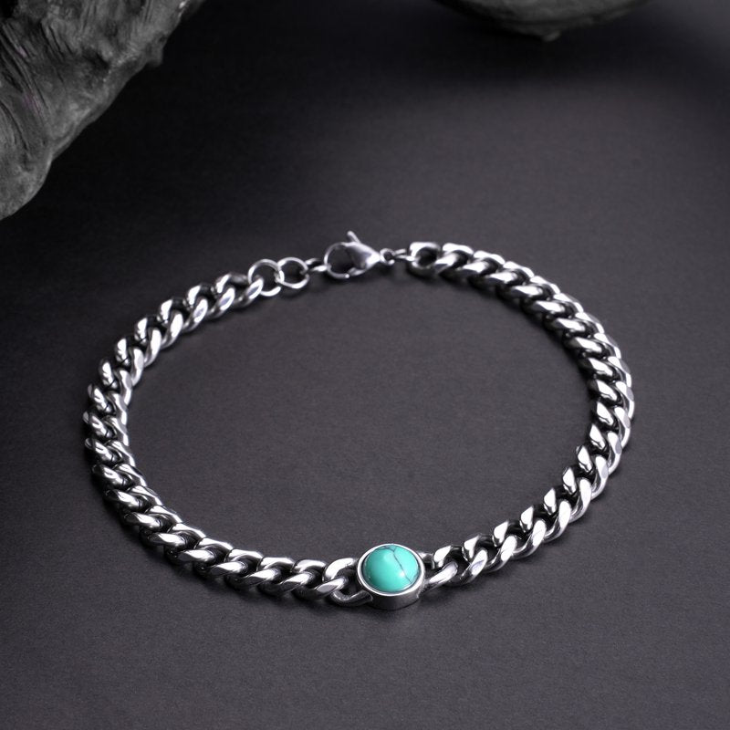 Men's Stainless Steel Turquoise Cuban Link Bracelet - Durable Jewelry Accessory