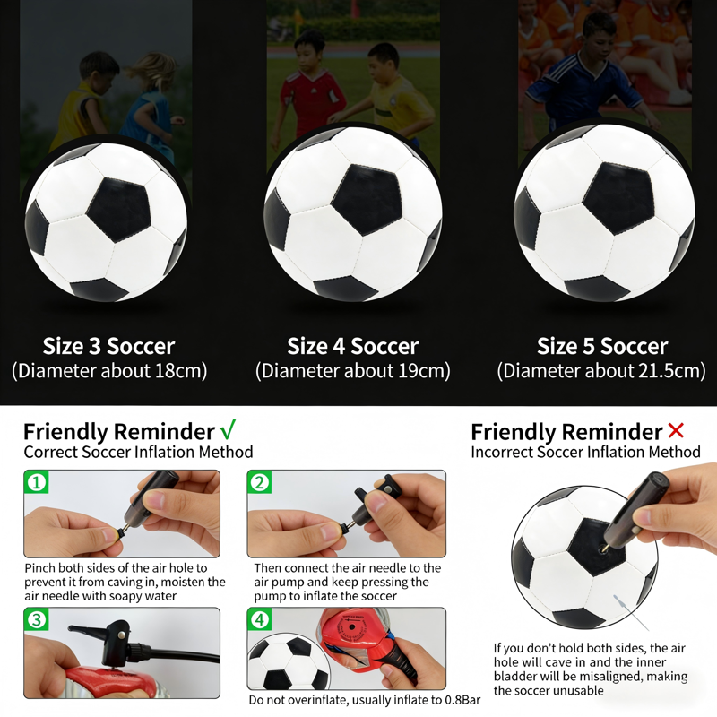 Size 5 Soccer Ball PU Leather Butyl Bladder Durable Training Ball — Excellent Air Retention, Black-White
