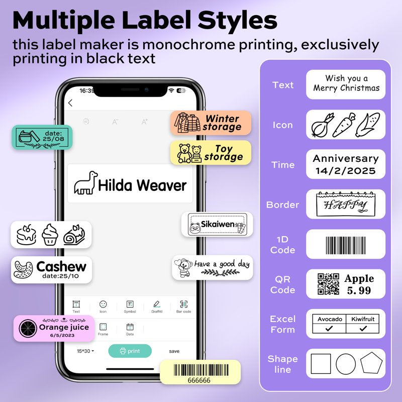 Portable Bluetooth Label Maker with Tape - Handheld Thermal Printer for Home Office