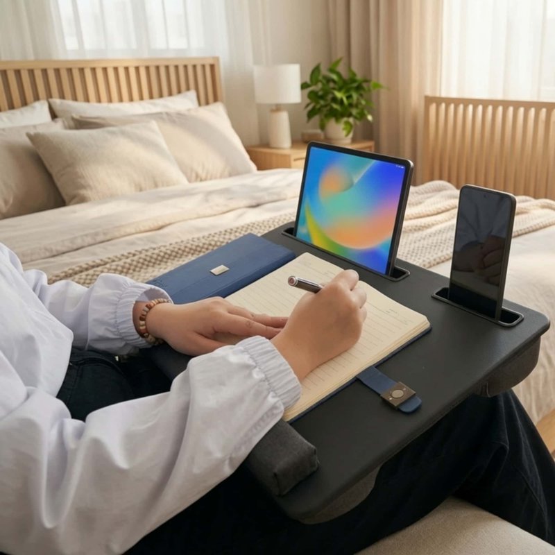 Portable Lap Desk 21.7" for 17.3" Laptops with Dual Cushions, Tablet/Phone Slots