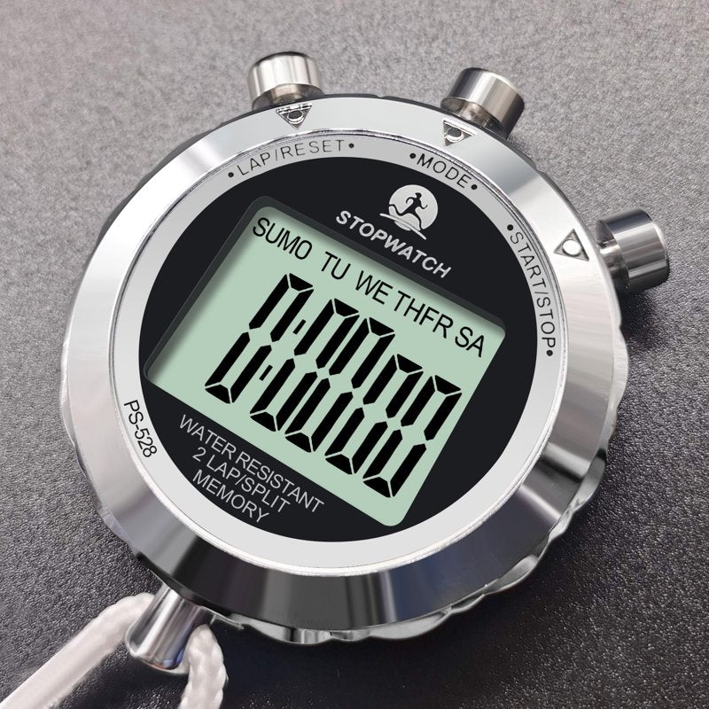 Waterproof Sports Stopwatch with Lap Memory, Timer & Alarm - Metal Case