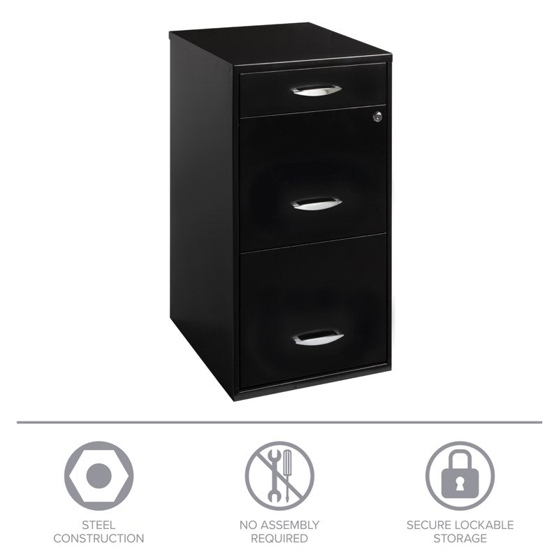 Steel 3-Drawer Letter-Size File Cabinet with Pencil Drawer - Black