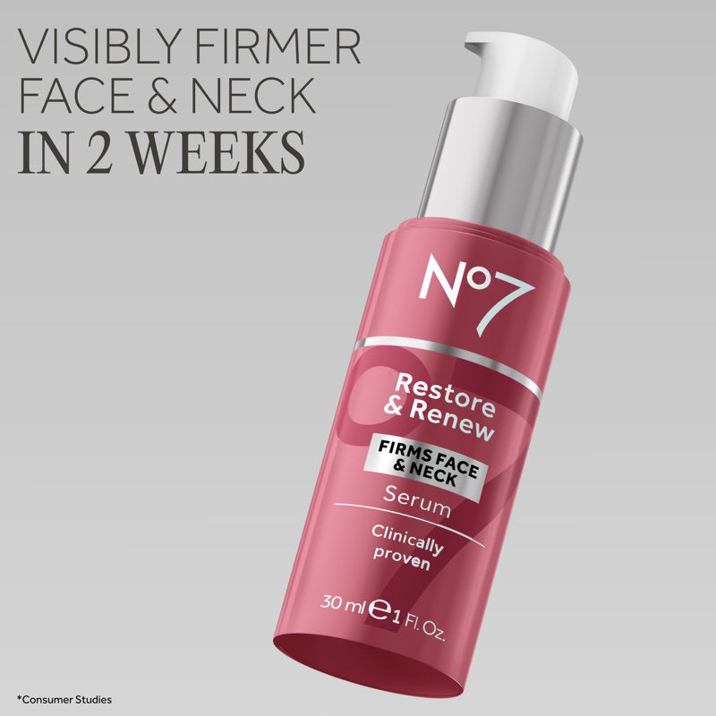 No7 Restore & Renew Face & Neck Serum - Anti-Aging, Firmer Skin, Wrinkle Reduction