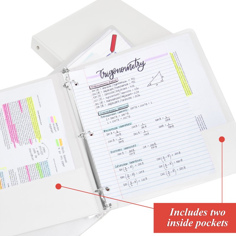 3-Ring Binder with Round Rings and Inside Pockets - 1.5 Inch Office & School Organizer