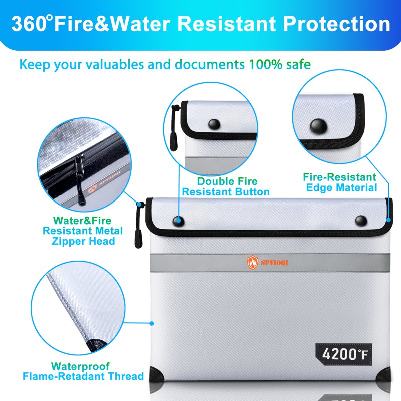Fireproof Document and Money Bag with Heat Insulation and Waterproof Zipper