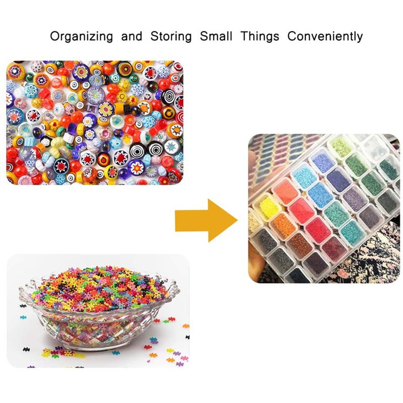Diamond Bead Storage Box with 28 Compartments and Labels - Plastic Organizer Container