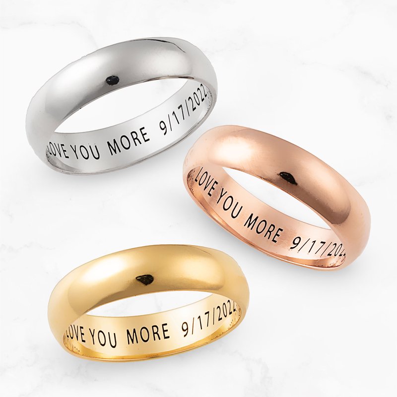 Personalized Bridal Wedding Band - 14K Gold Over Sterling Silver, Engraved, 5mm