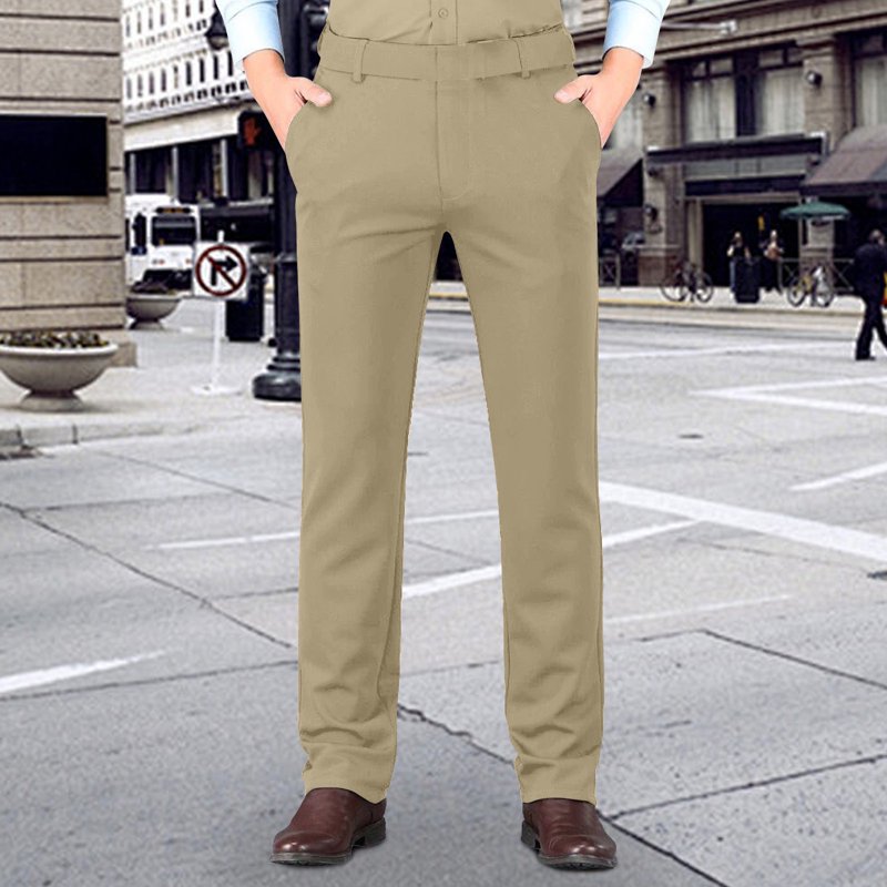Men's Stretch Dress Pants - Business Casual Flat Front Khaki & Black