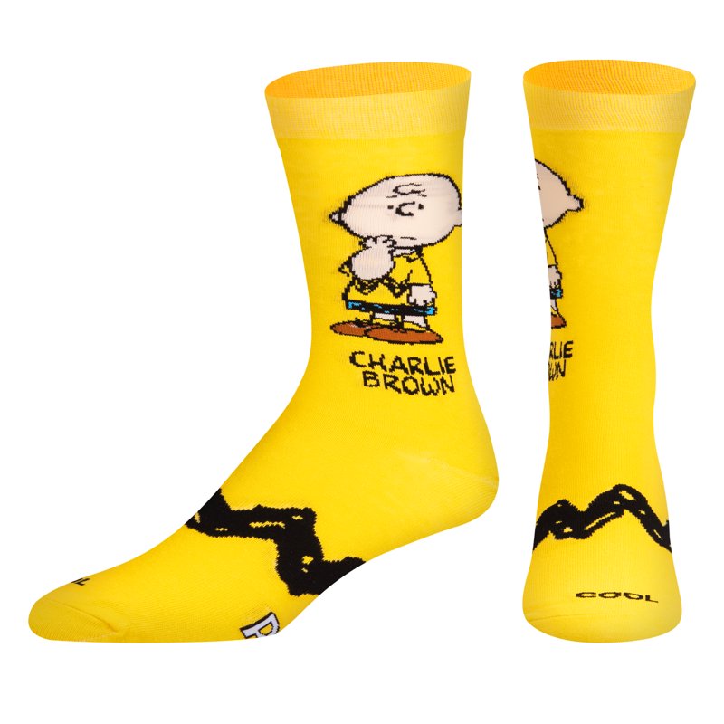 Men's Crew Socks with Charlie Brown Peanuts Cartoon Design - Retro Style