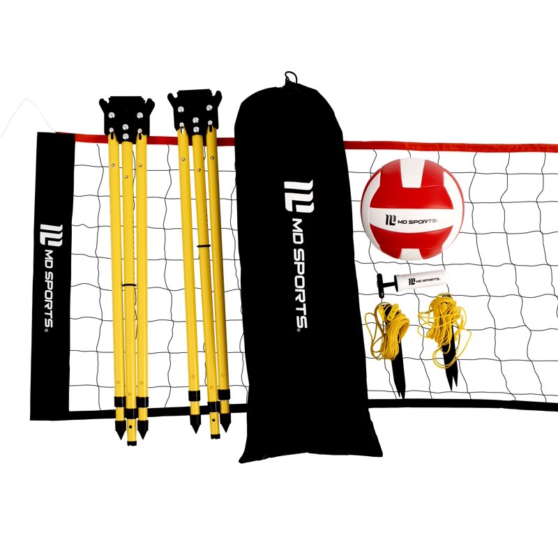 30 Ft Outdoor Volleyball Set with Adjustable Net and Steel Poles - Includes Ball & Pump