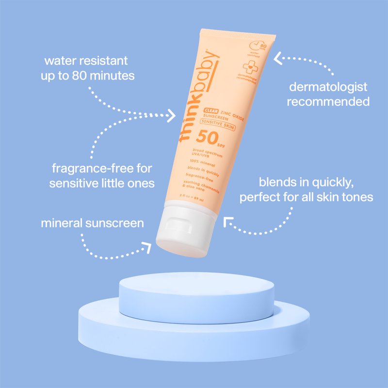 SPF 50 Zinc Sunscreen for Sensitive Skin - Water-Resistant, Fragrance-Free, 3 oz