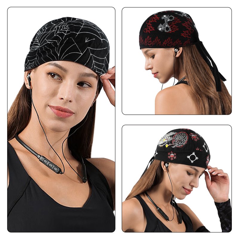 Breathable Do Rags for Men Women 3 Pack Skull Caps Bandanas for Sports & Casual Wear