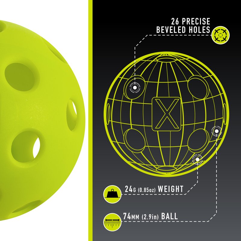 X-26 Indoor Pickleballs - 3 Pack, Optic Yellow - 26-Hole Premium Performance