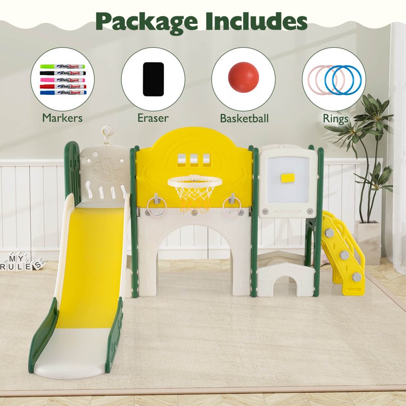 10-in-1 Toddler Indoor Playground Set with Slide, Whiteboard & Telescopic Ring Toss