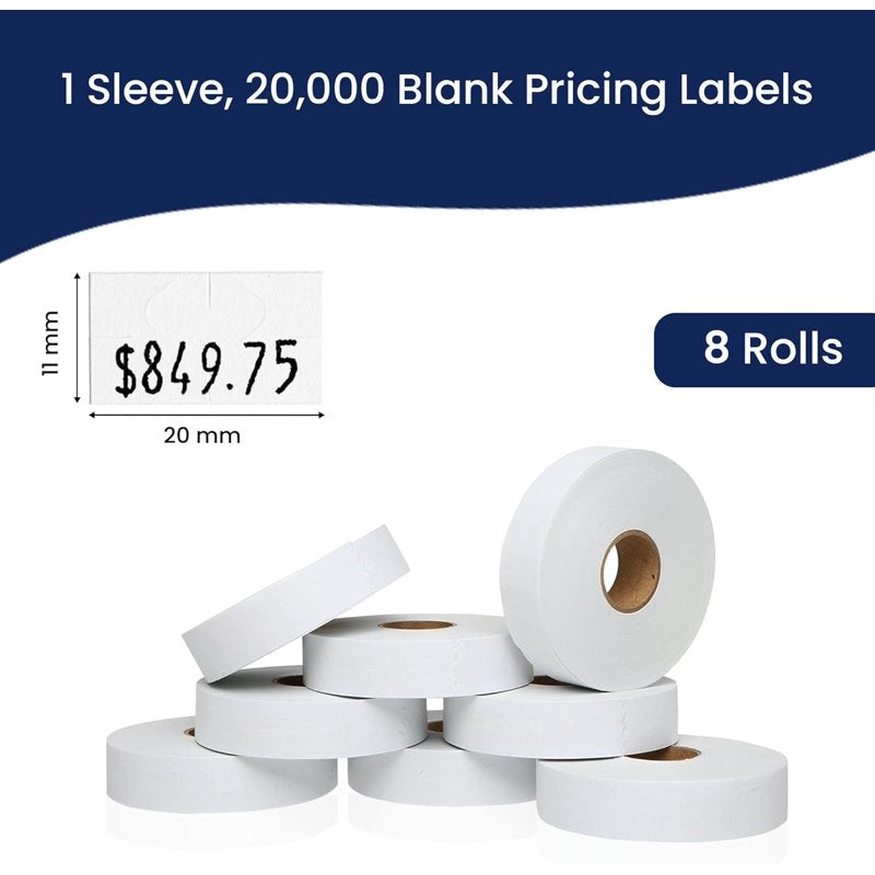 White Freezer Price Labels for Monarch 1131 - 20,000 Labels, 8 Rolls