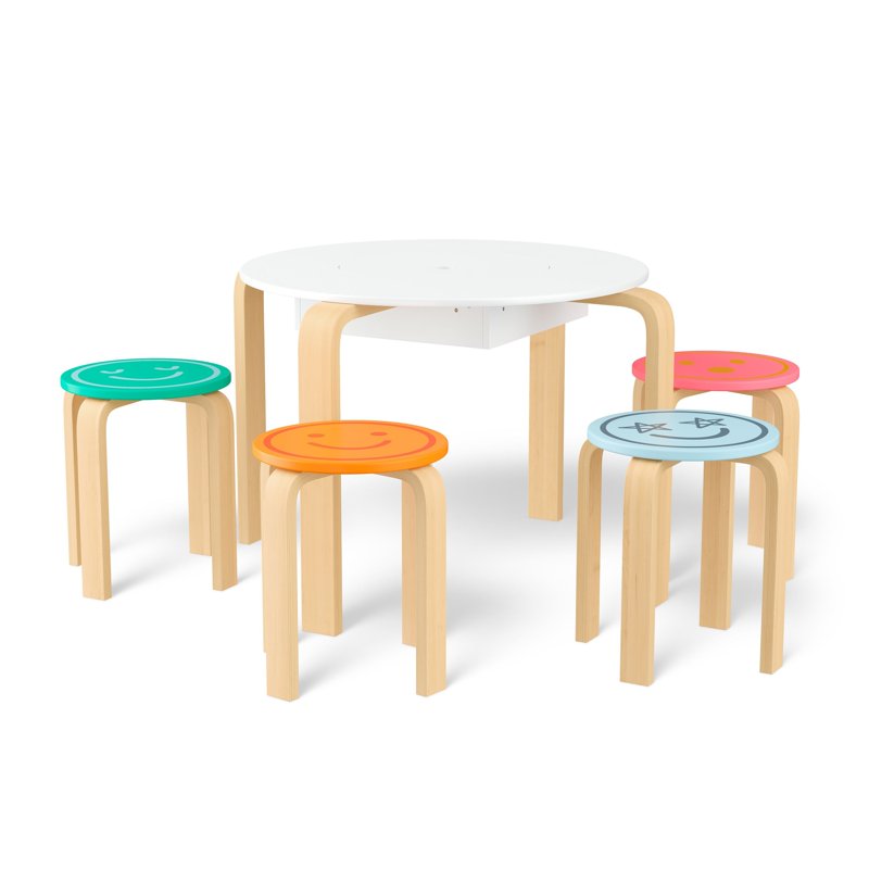 Kids Play Table and Chair Set with Chalkboard & Storage - Multi & White