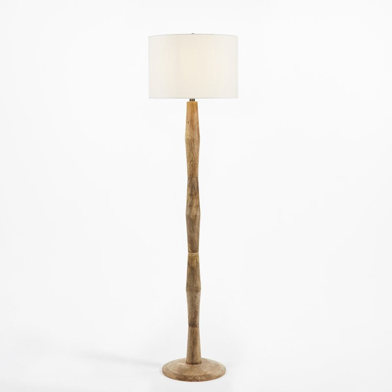 Modern Organic Floor Lamp - 60 Inch Natural Wood & Cotton Shade
