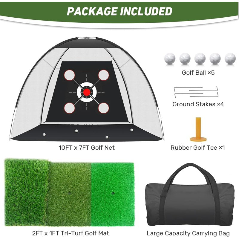 Golf Practice Net with 10x7ft Target Mat – Driving, Chipping & Swing Training