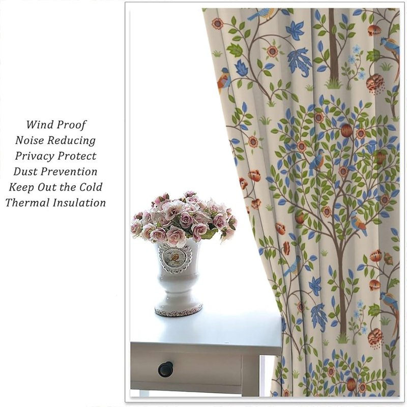 Vintage Bird & Owl Window Curtains Set of 2 - Middle Ages Style Room Drape