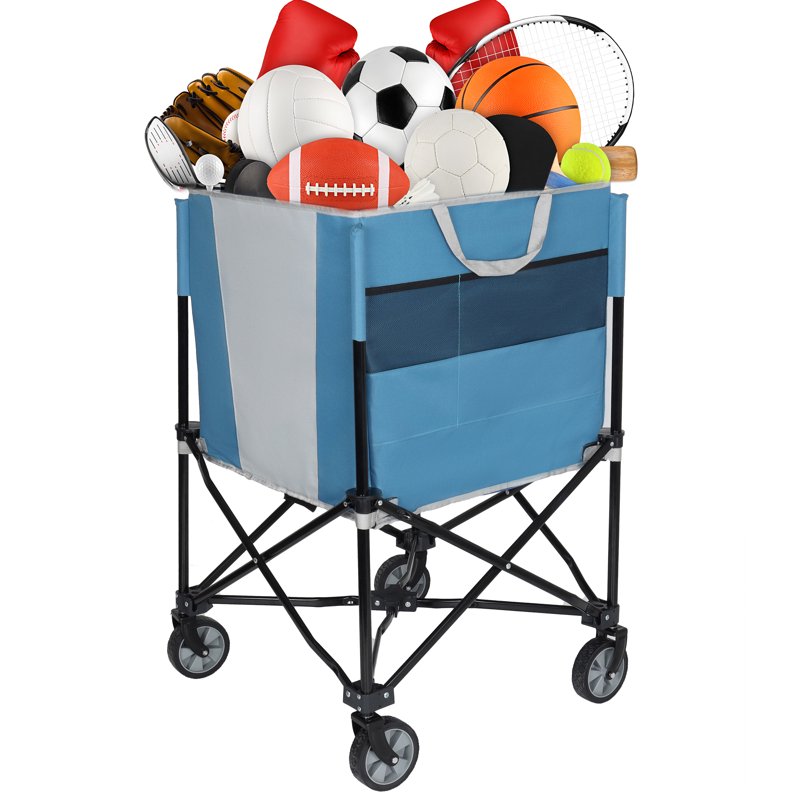 Sports Equipment Organizer Cart with Wheels, Collapsible Ball Storage Trolley