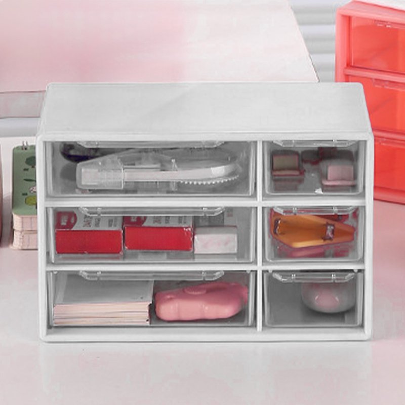 Stackable Desk Organizer with 6 Drawers, Clear Plastic Storage Box for Office Supplies