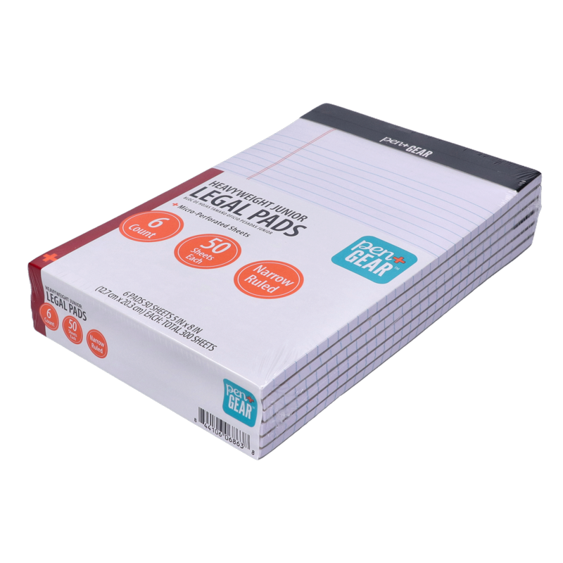 Heavyweight Narrow Ruled Legal Pads 6 Pack - 5x8 White Paper, 50 Sheets Each