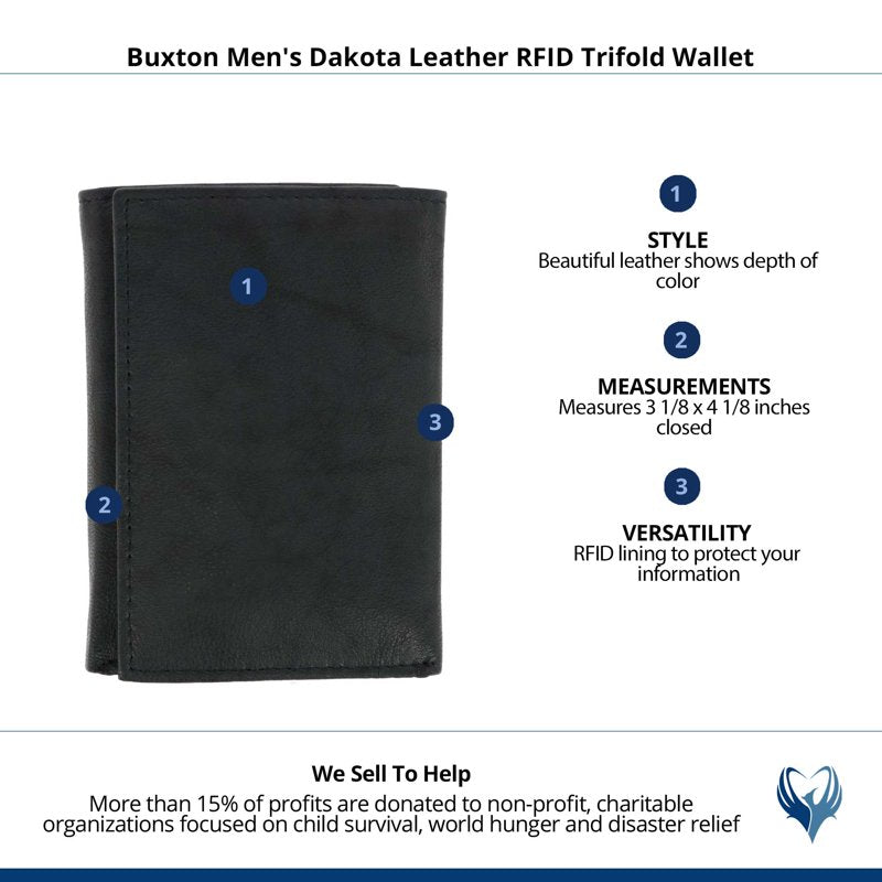 Men's Leather Wallet with ID Window & Card Slots - Black