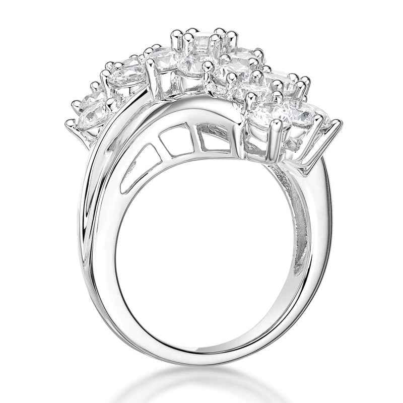 Sterling Silver Cocktail Ring with White Simulated Diamonds - Multiple Sizes
