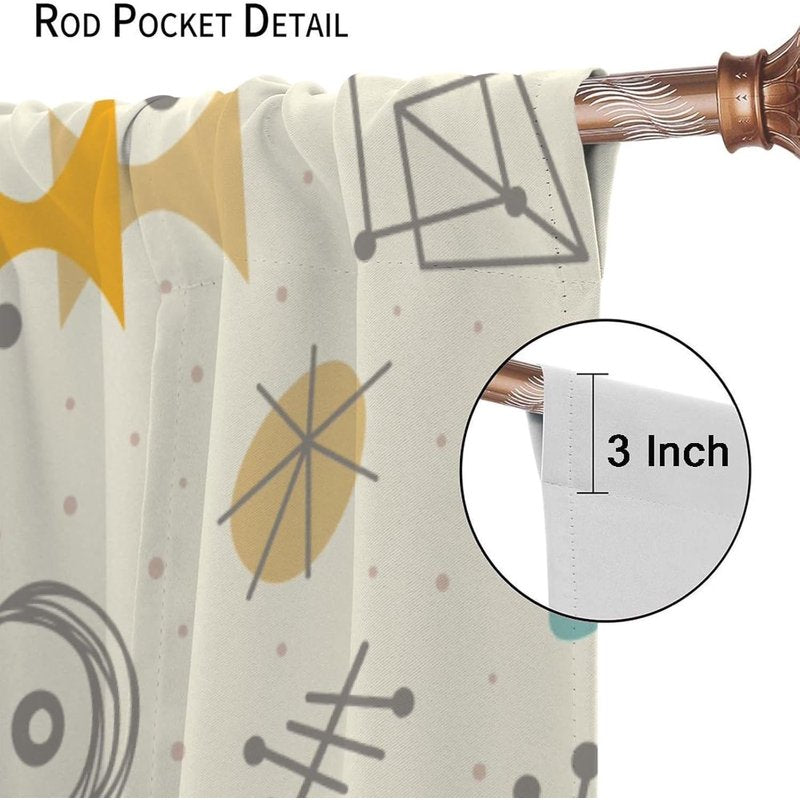 Retro 50s Atomic Style Curtains - Insulated Window Drapes for Bedroom & Living Room