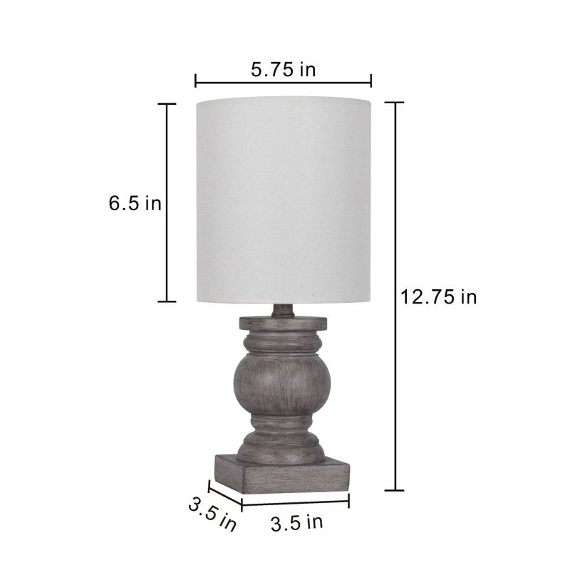 Mini Table Lamp with Weathered Wood Finish and White Shade - Indoor Decor