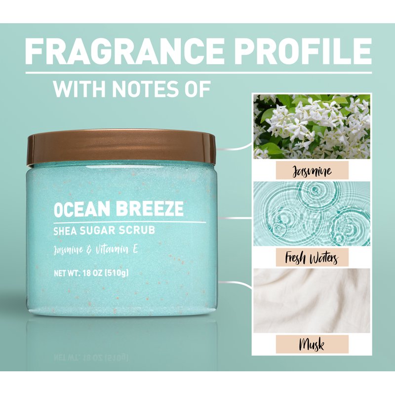 Shea Sugar Scrub with Ocean Breeze Scent - 18 oz Exfoliating Body Polish