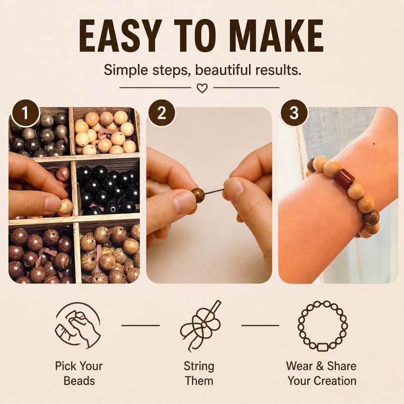 Wooden Beads Bracelet Making Kit for DIY Jewelry - 349 Pieces Natural & Letter Beads