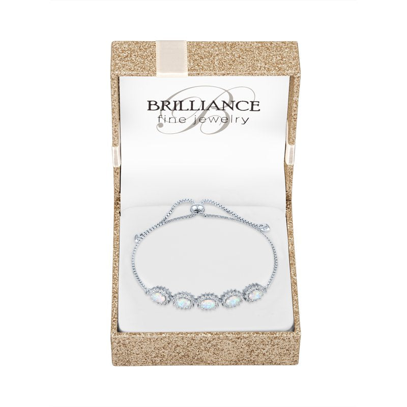 Sterling Silver Plated Adjustable Bracelet with Simulated Opal & CZ for Women