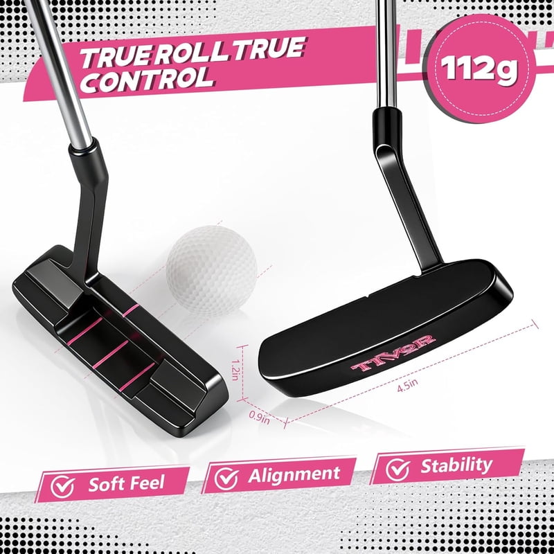 Tivor 6-Piece Golf Club Set for Women Right-Handed - Beginner Complete Set with Driver, Hybrid, 7 Iron, 9 Iron, Sand Wedge, Putter & Stand Bag, Pink