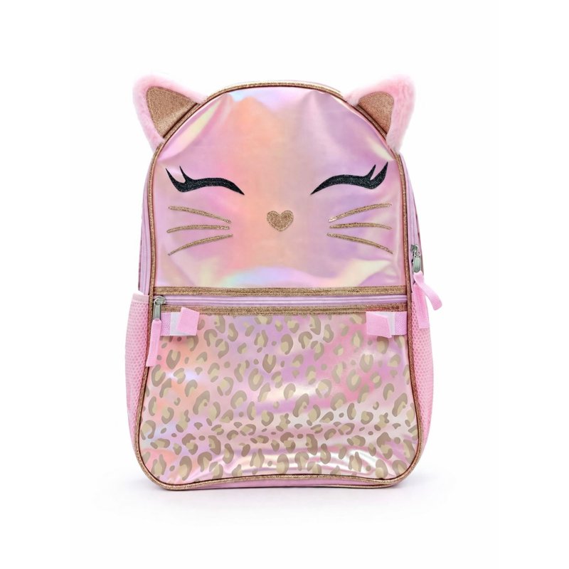 Kids Leopard Cat Backpack & Lunch Box Set - 17 Inch, Pink & Lavender Variants