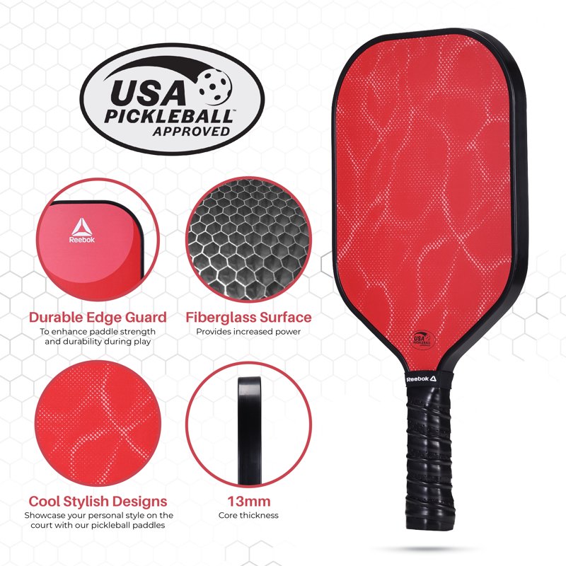 Reebok Pickleball Paddle - Lightweight Fiberglass USAPA Red Variation
