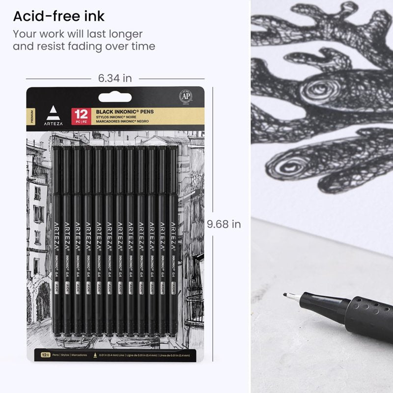 Arteza Inkonic Fineliner Pens 0.4mm Black, 12 Count — Variation of THIS listing
