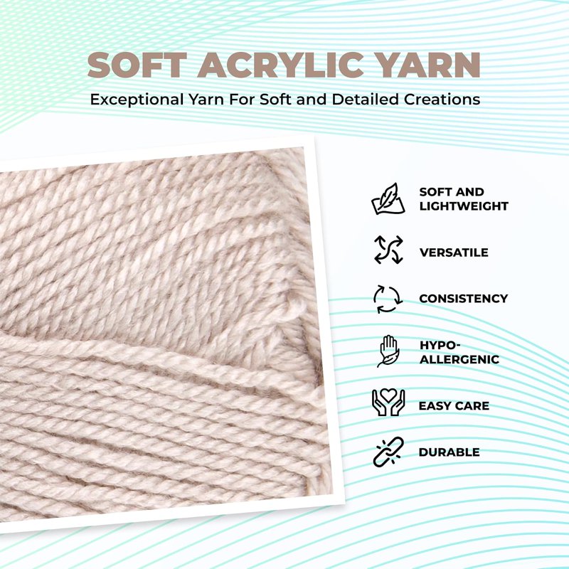 Lightweight Acrylic DK Yarn for Knitting and Crocheting - 284 Yards, 3.5 Oz
