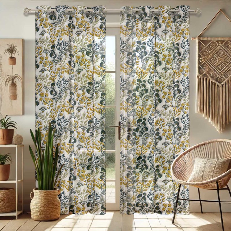 Sheer Georgette Curtain Panels for Tall Doors & Windows - Set of 2
