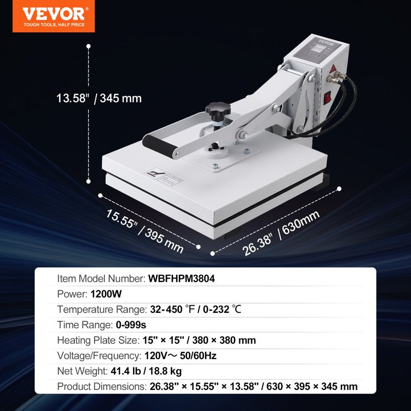 15x15 Inch Heat Press Machine for T-Shirts & Crafts - Multifunction Digital Sublimation